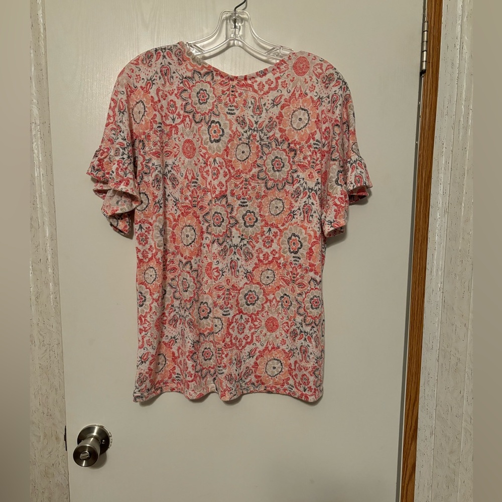 Cato Pink and White Floral Blouse with Ruffle Sleeves - Picture 2 of 2